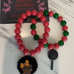 Pink and Green Beaded Bracelet Set